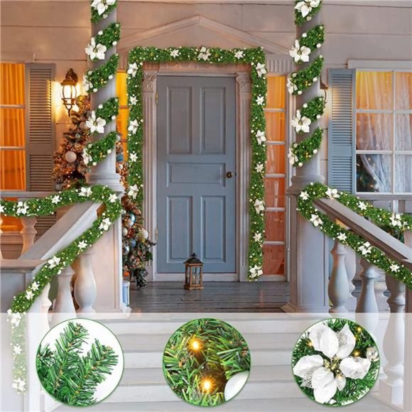 9ft Artificial LED Light Christmas Garland Xmas Tree Rattan Wreath Home Decor - Picture 2 of 5